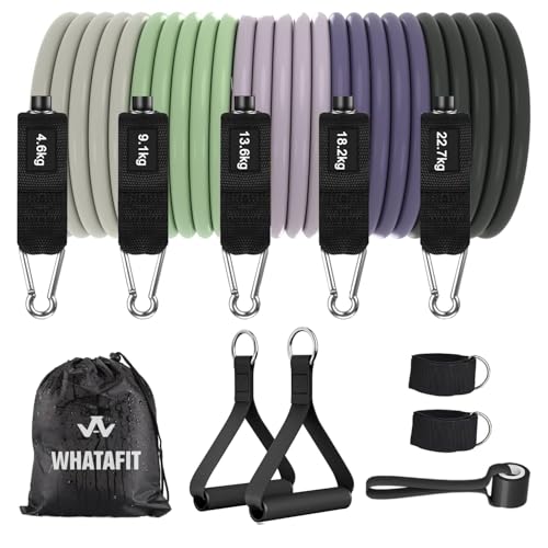 WHATAFIT Resistance Bands with Handles, 5-Level Exercise Bands for Workout - color: Purple Grey