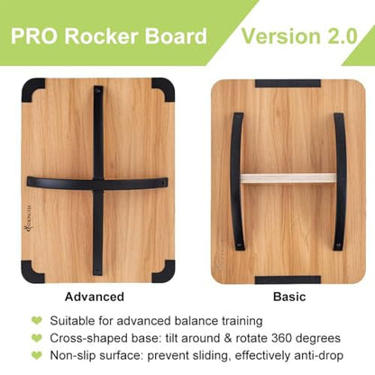 StrongTek Wooden Rocker & Slant Board Training Set – Advanced Balance, Stability & Flexibility Kit for Strength, Rehab, and Fitness