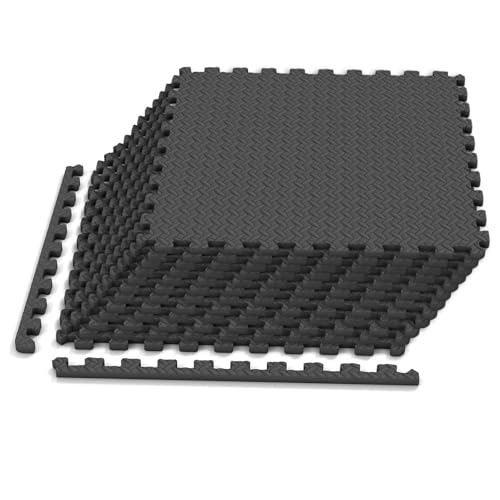 Tangkula Puzzle Exercise Mats, 0.5” Thick EVA Interlocking Foam Floor Tiles for Protective, Non-Slip Workout Mats for Home Gym Equipment, Foam Play Mats, 25 in x 25 in, 52 Sq Ft - 12 Tiles (Black) - color: Black, size: 52 Sq.Ft.