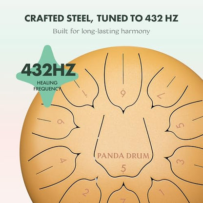 Panda Drum Plus (Sandstone) | Steel Tongue Drum | 11 Inch | Calming Handpan | with Music Book, Mallets, Carrying Bag & Finger Picks | 432 Hz Rain Drum | Calming Musical Instrument for Adults - color: 2-Sandstone
