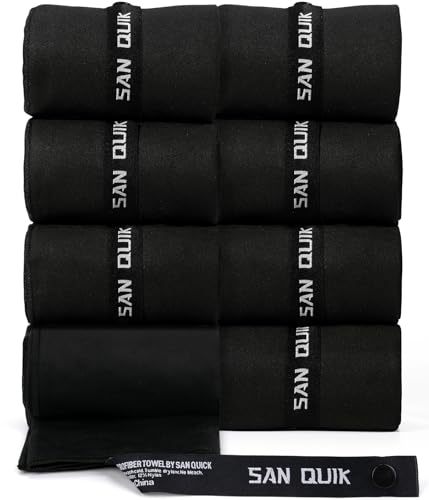 Microfiber Workout Towels - Quick Dry Silver ION Odor-Free, Highly Absorbing, Gym Towels for Men & Women - Sports Sweat Towel for Gym, Yoga, Working Out, Camping, Travel, Set of 8 Black–16x31.5Inch - color: Black