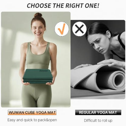 Foldable Yoga Mat 75"x31"x0.24" Portable Exercise Mat - color: Dark Green+Dark Green Grey