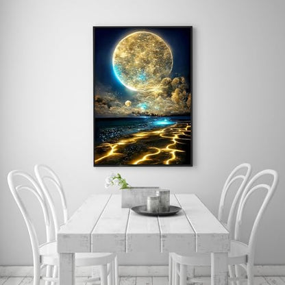 Moon Diamond Painting Kits for Adults, Beach Diamond Art Kits for Adults | Moonlight Beach Diamond Art Painting Kits for Adults Beginners, DIY Full Drill Paint by Diamond Dots Gem Art 12x16 Inch - color: Moon
