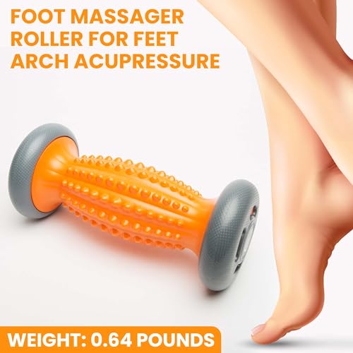 Foot Massage Roller Spikey Ball Set - for Plantar Fasciitis Relief, Acupressure Trigger Point Therapy, Whole Body Muscle Massager for Heel & Foot Arch Pain, Wrist, Shoulder & Neck