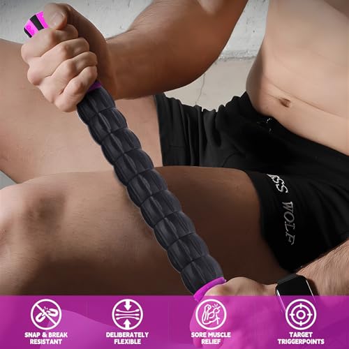 Muscle Roller Stick for Athletes, Massage Roller Stick, Lymphatic Drainage and Liposuction Massage Roller, Relieves Muscle Soreness, Trigger Points, for Physical Therapy and Recovery (Purple & Black) - color: Purple & Black