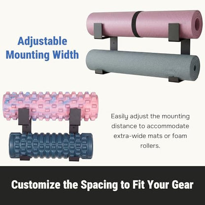 2-Tier Steel Yoga Mat Wall Mount, Adjustable Width, Holds 4 Mats