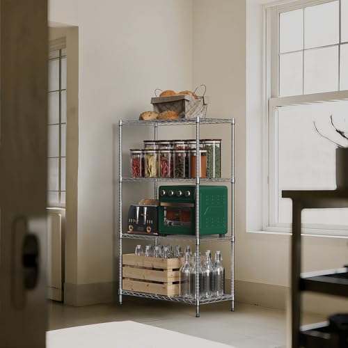 M MZG 1000 lbs 4Tier Shelf Metal Storage Shelves Wire Rack Closet Organizers with Wheel for Garage Kitchen Bathroom Laundry Chrome 13.7" D x 23.6" W x 53.4" H - color: Chrome, size: 4 tiers, 13.7"D x 23.6"W x 53.4"H