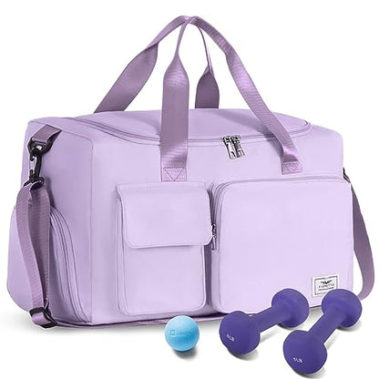 FIORETTO Women's Gym Duffle Bag with Shoes Compartment, 30L Capacity, Ideal for Travel, Gym, Sports, Duffel, Weekender - color: Lavender, style: Gym Bag