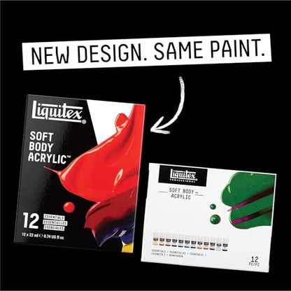 Liquitex Soft Body Acrylic Paint, 12 x 22ml (0.74-oz), Essentials Set | Low Viscosity, Highly Pigmented, Satin Finish, Retains Subtle Brush Strokes, Great Surface Coverage, Highly Versatile - style: Essentials Set 12 x 22ml (0.74-oz)