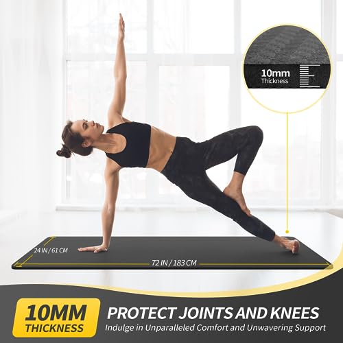 CAMBIVO Yoga Mat for Women Men Kids, 1/3 & 1/4 & 2/5 Inch Extra Thick Yoga Mat Non Slip, 72" x 24" TPE Yoga Mats, Workout Mat with Carrying Strap for Yoga, Pilates and Floor Exercises - color: Black, size: 72*24*0.4 inch