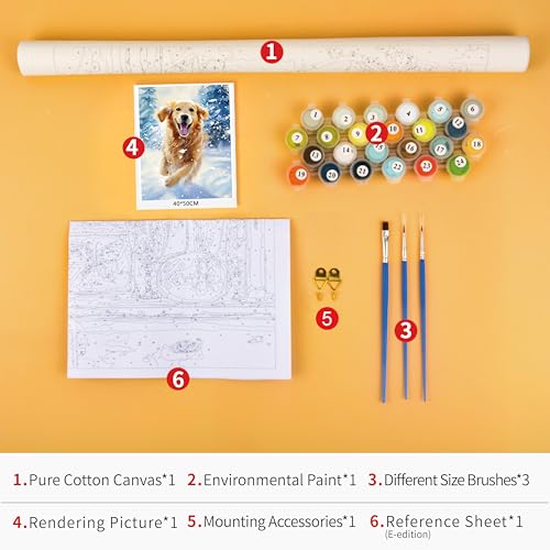 TUMOVO Paint by Numbers for Adults Kids Beginner Golden Retriever Paint by Number Kit Dog Adult Paint by Number Kits On Canvas Acrylic Paint by Numbers for Kids Ages 8-12 DIY Arts Craft, 16"x20" - color: Dog