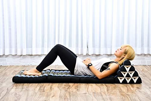 Leewadee - Comfortable Japanese Floor Mattress - Thai Floor Bed with Triangle Cushion - Futon Mattress - Thai Massage Mat, 67 x 21 inches, Blue, Kapok Filling | Floor & lounge cushion for relaxing, reading & TV - for meditation & yoga, firm & stable - col