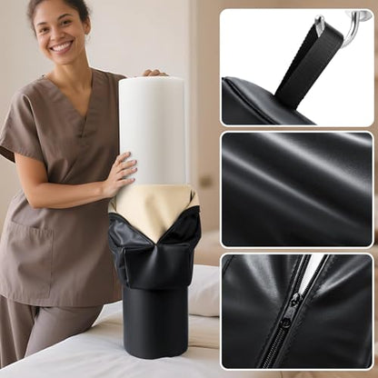 3/4 Round Massage Table Bolster Pillow with Strap Handle, 26 x 6 x 6 In | PU Leather Massage Bolster for Under Legs, Cozy Positioning Support Pillow for Knee Neck Back Pain Relief - Black - color: 3/4 Round - Black