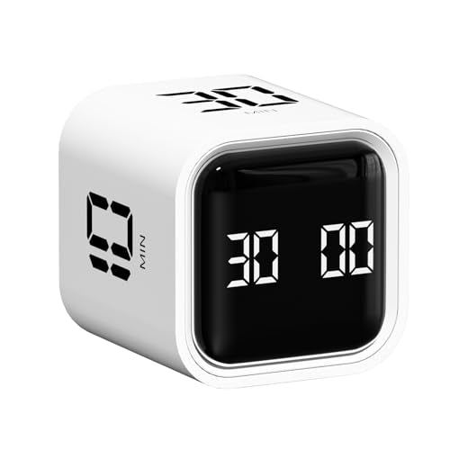 Wbacon Cube Pomodoro Timer, Smart Productivity Timer 5/10/30/60 Minutes | Pause & Resume, Adjustable & Silent Visual Timer, Portable Rotation Multi Desk Timer for Study Task Work Kitchen - color: White
