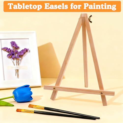 4 Pack 9 Inch Wood Easels, Tripod, Table Top Easels for Painting, Art Crafts Painting Party Easel, Student Tabletop Easels Stand for Painting, Portable Mini Canvas Photo Picture Sign Holder