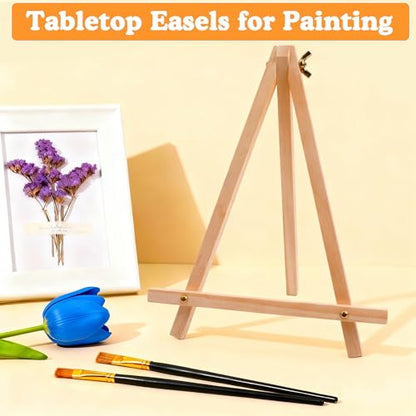 4 Pack 9 Inch Wood Easels, Tripod, Table Top Easels for Painting, Art Crafts Painting Party Easel, Student Tabletop Easels Stand for Painting, Portable Mini Canvas Photo Picture Sign Holder