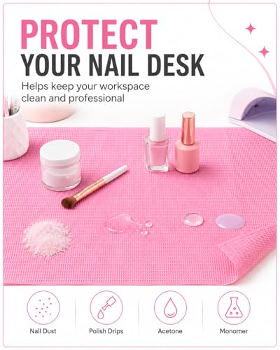 Makartt 20 Pcs Pink Disposable Nail Mats, Waterproof | 3-Ply Absorbent Nail Mat with PE backing, Foldable for Easy Storage, Ideal for Salon, Tattoo, and Home DIY Manicure - color: Pink, size: 20PCS