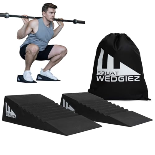 Squat Wedgiez Squat Wedge Pair For Knees Over Toes Training- Anti-Slip Squat Ramps for Lower Body Strength- Slant Board for Squats, ATG Split Squats,Calf Stretching- Squat Wedge Block with Free Video