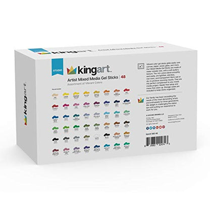 KINGART Mixed Media Gel Stick Crayons, Vibrant, Set of 48-Colors | Water-Soluble Gel Crayons, Smooth Blend, Works on Paper, Wood & Canvas, Odorless, Non-Toxic, Storage Case Included
