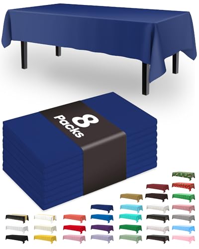 Pureegg Plastic Table Cloth Disposable 8 Pack 54 x 108 Inch, Navy Blue | Graduation Party, Class of 2026, Leakproof & Sturdy, Navy Blue, Tablecloth - color: Navy Blue, size: 54" X 108" Rectangle