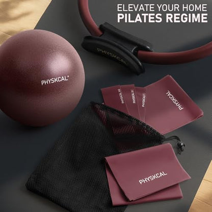 PhysKcal Pilates Kit, 15-Inch Pilates Ring with 1x Pilates Ball & 5X Bands | Aesthetic Home Pilates Equipment Set, Essential Kit for Beginners in Minimalist Style. Comes in Premium Packaging - color: Plum