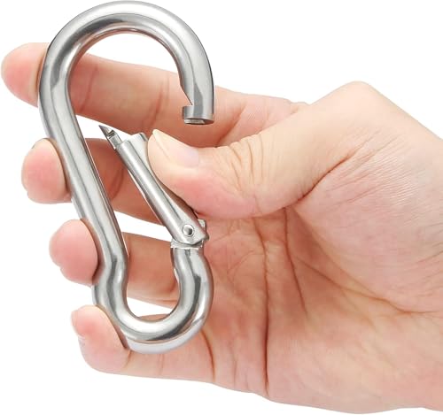 sprookber Stainless Steel Spring Snap Hook Carabiner - 304 Stainless Steel Caribeener Clips, Set of 6 - color: Silver, size: 4 Inch