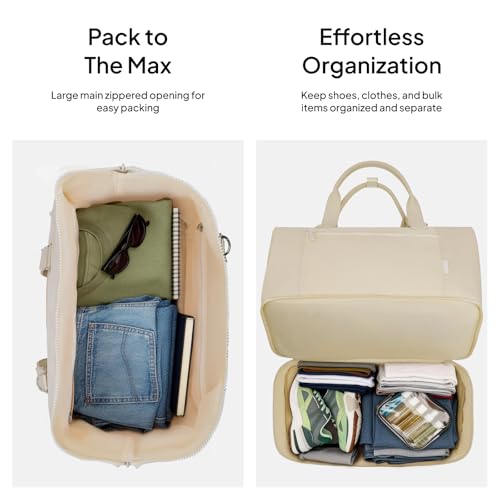 Travel Duffle Bag for Women, 40L Weekender Bags Airline Approved Carry On with Shoe Compartment & Waterproof Wet Pocket, Durable Nylon Weekender Overnight Bag for Travel, Gym, Business Trip, Beige - color: Beige