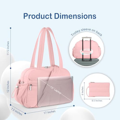 TOPDesign Travel Duffel Bag for Women, Puffer Gym Bag Sports Tote with Wet Pocket, Carry On Weekender with Luggage Sleeve (Baby Pink) - color: Baby Pink