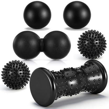 Lewtemi 6 Pack Massage Ball & Foot Roller with Spiky Lacrosse Peanut Massage Roller for Muscle Foot Arch Pain Deep Tissue Relieve Plantar Fasciitis
