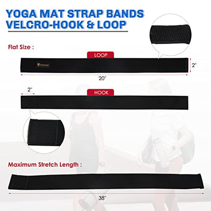 Aolamegs Yoga Mat Strap,Heavy Duty Bungee Straps Band,Wrap Organizer for Yoga Mat/Workout/Exercise(20" L x 2" W) - color: Black Elastic Hook and Loop Straps 4pcs