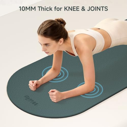 WeiLa Extra Thick Yoga Mat (10mm), Large TPE Workout Mat 74"x28" with Strap - color: Dark Green & Black