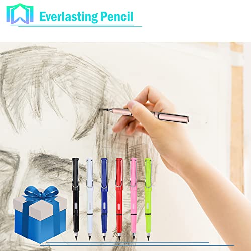6 Sets Everlasting Pencil, Infinity Pencils, NO-Sharpening Pen for Writing Drawing Students Sustainable Pencil for Home Office School (6 Pencils + 6 Erasers + 8 Replaceable Nibs) - color: Classic