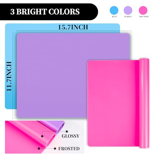 LEOBRO Silicone Mat for Resin Molds, 3 PCS Silicone Mats for Epoxy Resin, UV Resin, Play Dough Mat, Clay Mat, Nonstick Silicone Sheets Pads for DIY Arts and Crafts, Pink & Purple & Blue, 15.7”x 11.7” - color: Pink & Purple & Blue, size: 15.7" x 11.7"