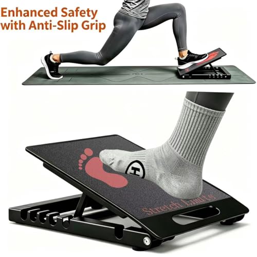 Slant Board for Calf Stretching, Steel Squat Wedge Hold Up to 650LBS | 5-Level Adjustable, Textured Non-Slip Layer, Anti-Slip Feet, Foldable and Portable, Weightlifting, Heel Elevated Squats