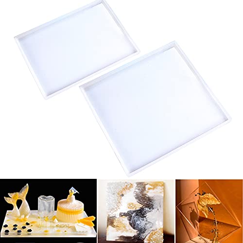 Large Silicone Resin Tray Molds Kit, 2 PCS Big and Thick Rectangle Square Agate Geode Board Molds for Serving Board Jewelry Storage Storage Tray Platter Concrete Cement Clay - color: 2Pack(Rectangle10"x6"+Square10")