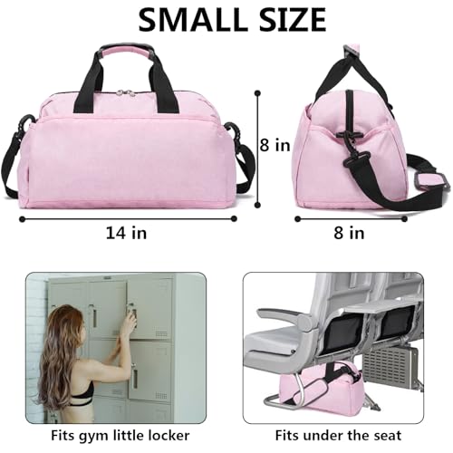 14 inch Small Gym Bag for Women & Men, Mini Duffel Bag for Travel Sports Lightweight Carry On Bag, Pink - color: Pink