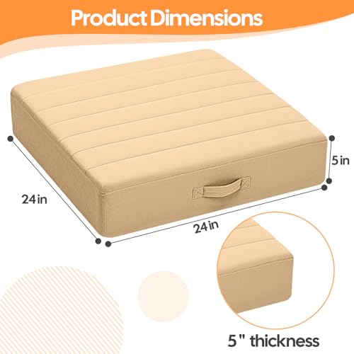 MeMoreCool Square Floor Pillow for Adults Kids, 24 Inch Khaki Cushion - color: Khaki, size: 24 Inch