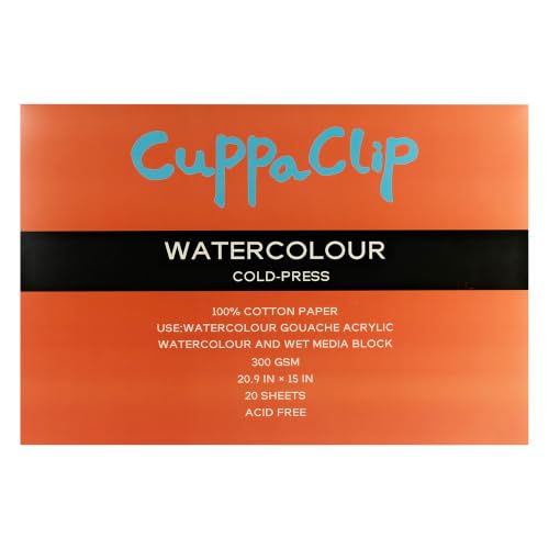 CuppaClip Watercolor Paper Block Pure Cotton Art Paper Pad 300GSM(140LB) Acid-Free 20 Sheets Watercolor Art Supplies (Cold Press, 20.9×15in) - color: Cold Press, size: 20.9×15in