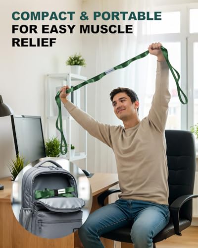 Trideer Non-Elastic Stretching Strap with Loops for Physical Therapy & Rehab, Knee Hip Leg ROM Post-Surgery, Yoga Strap for Stretching, Leg Lifter Strap Mobility Aid, Hamstring Calf Back - color: Hunter Green/75"x1"