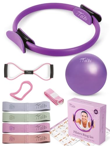 Pilates Ring and Ball Set with Video Tutorials, 10-in-1 Home Pilates Kit - color: Luxury Purple
