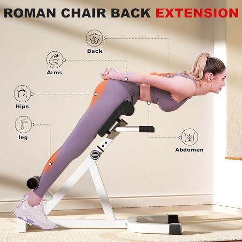 Roman Chair, Adjustable Hyperextension Bench for Men & Women | Multifunctional Fitness Chair for Hip, Exceptional for Glute, Core and Lower Back Training,300 lbs Weight - color: White