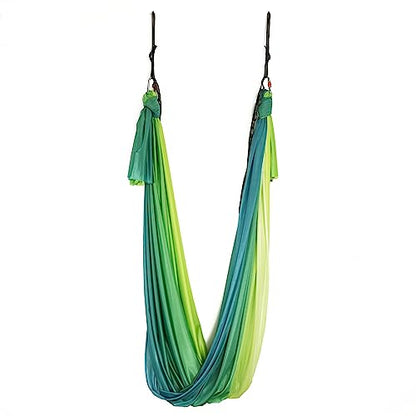Aerial Yoga Hammock Aerial Pilates Silk Yoga Swing Set Inversion Equipment include daisy Chain, Pose Guide 5.5 yards - color: Spring Color