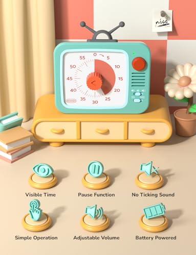 LIORQUE Visual Timer for Kids with Pause, 60 Minute Countdown Timer, Green - color: White+green