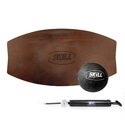 The Skill Board - Wooden Balance Board for Adults - Wobble Board for All Sports, Gym, Standing Desk, or Yard Games - Balance Trainer, Fitness Ball, Ball Pump, Grip Tape - color: Smooth, size: Original
