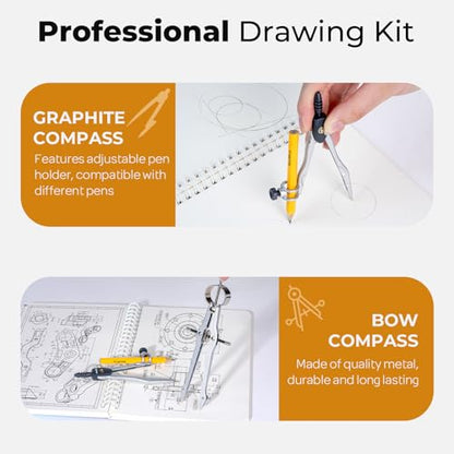 Nicpro 22 PCS Compass Geometry Tools with Case, Drafting Tool Geometry Set | With Swing Arm Protractor, Rulers, Metal Compass, Square Set, Mechanical Pencil, Back to School Supplies for Students