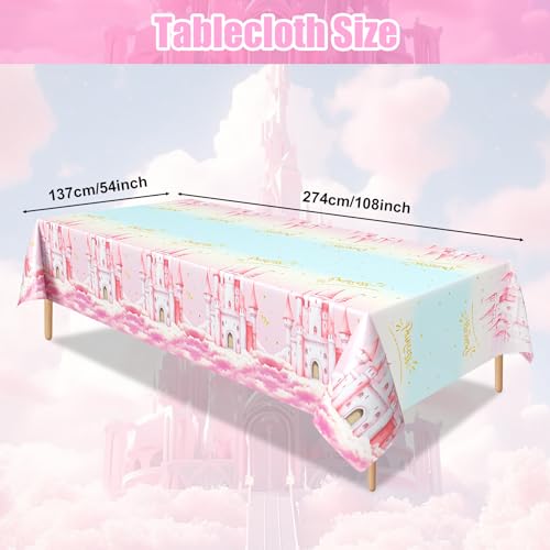 3pcs Princess Party Tablecloth, 54 x 108 Inch Pink Castle Plastic Table Cover, Princess Birthday Party Decorations for Fairytale Themed Party, Baby Shower, Girls Birthday Party Supplies - color: Princess