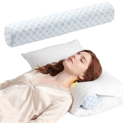 Neck Roll Cervical Pillow for Neck Pain Relief - Memory Foam Neck Pillow for Bed | Round Neck Pillows for Sleeping (Cool-Blue, X-Small - 3.5" H) - color: Cool Blue, size: X-Small - 3.5" H