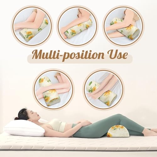 Knee Pillow for Back Sleeping – Half Moon Bolster Pillow for Under Knee While Sleeping Support, Leg & Back Pain Relief (21.5x9x5 Inches) - color: Light Yellow