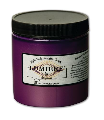 Jacquard Lumiere 8oz Fabric Paint Halo Violet Gold - Metallic Paint for Fabric Paper Wood Ceramic and Metal - Light-bodied Metallic Acrylic Paint - Lightfast & Vibrant Metallic Acrylic Paints - color: Halo Violet Gold, size: 8 Fl Oz (Pack of 1)