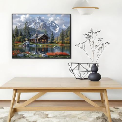 Shouruihua Diamond Painting Kits for Adults, Mountain Scene Diamond Art Kit | Mountains Water, Cabin, Forest, Landscape, Gem Art, Diamond Dotz Kits, Diamond Dots, Wall Art, Full Round Drill, 15.7x11.8in - color: Natural Scenery